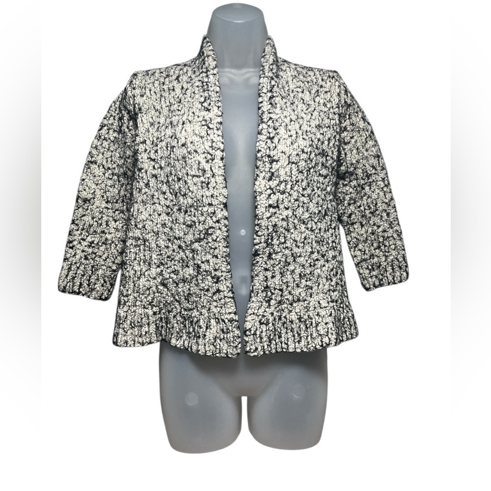 EILEEN FISHER Black White Boucle Textured Alpaca Blend Cardigan Size Med